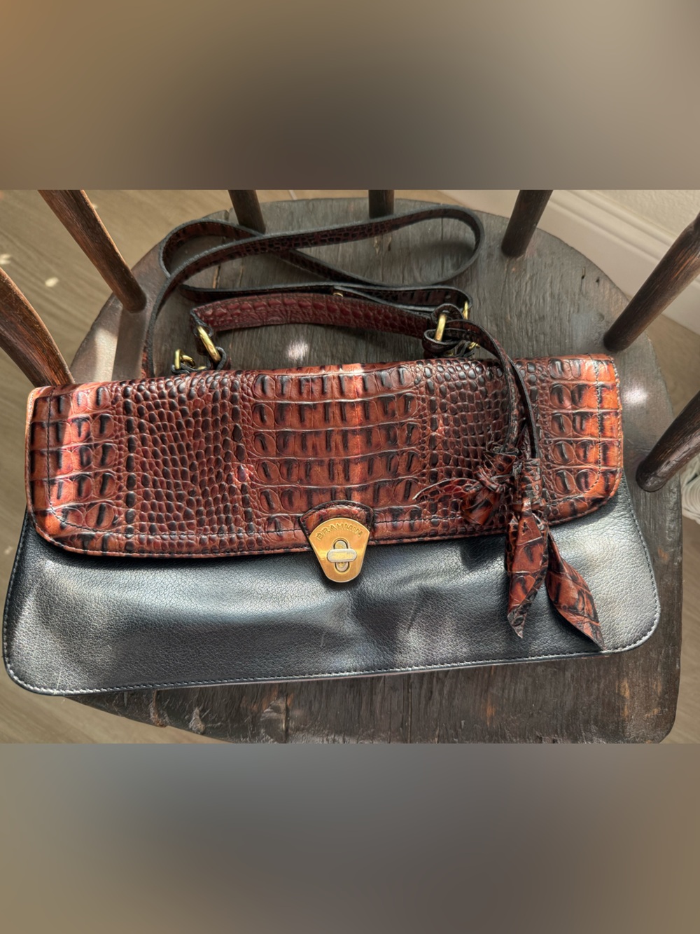 RARE Brahmin Amata Lady Tuscan+Roses, Melbourne Croc Embossed Leather Vintage